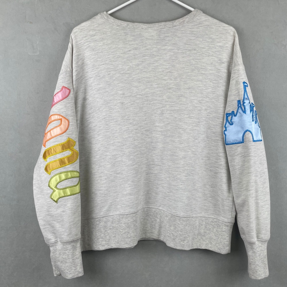 Disney Parks Disneyland Castle Rainbow Satin Applique Gray Sweatshirt M JT22997 - Picture 2 of 6